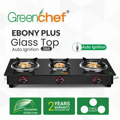 Greenchef Ebony Plus AI Glass Automatic Gas Stove (3 Burners) Greenchef Ebony Plus AI Glass Automatic Gas Stove (3 Burners)
